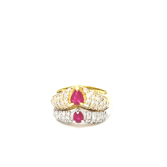 18K + PT900 Gold Diamond Ruby Ring