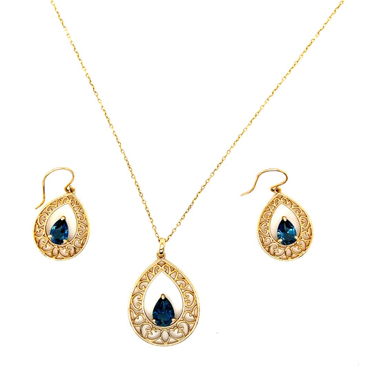 Aqua yellow gold pendant set